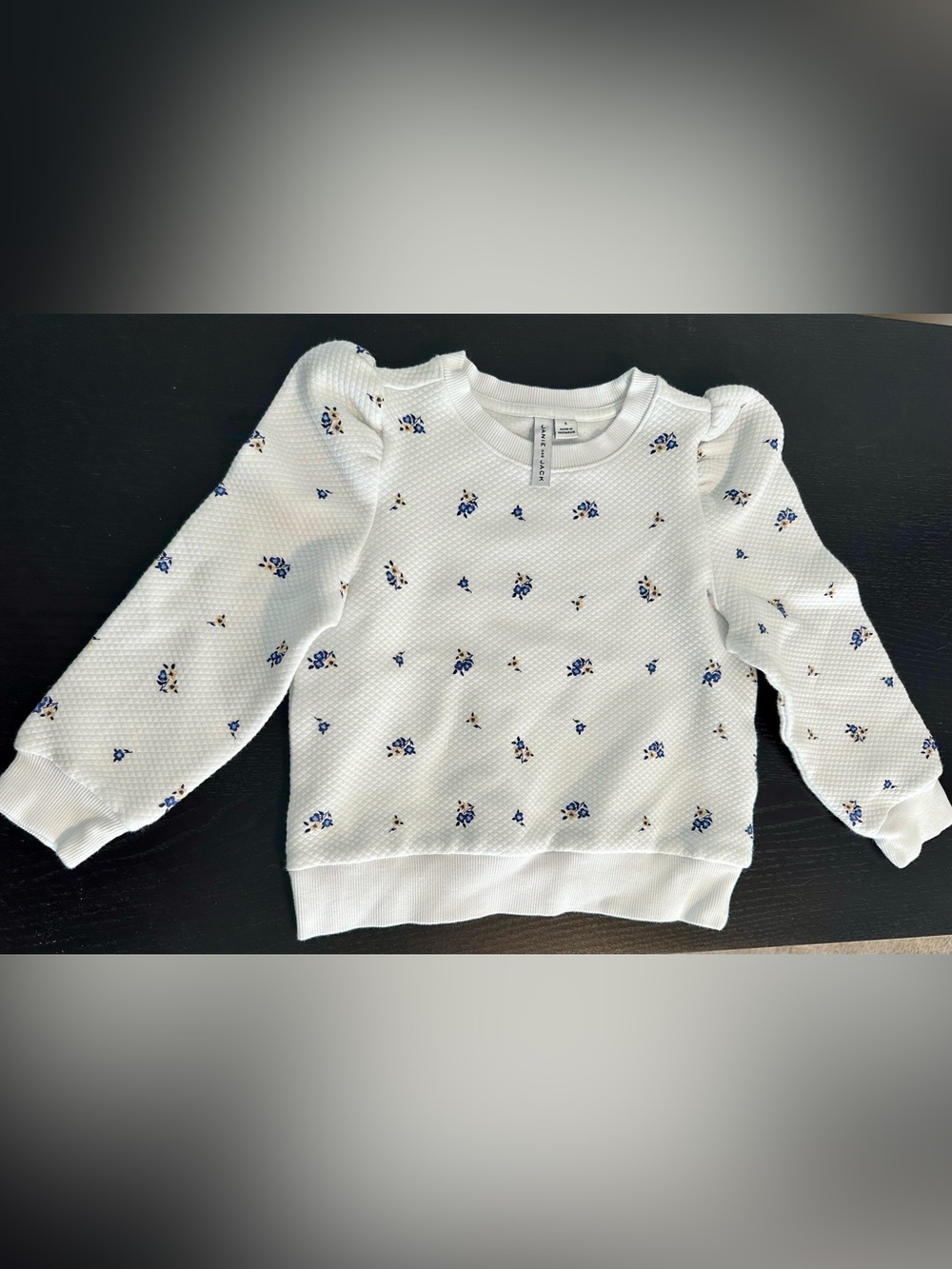 Janie and Jack White Quilted Sweatshirt with Blue Floral Accents